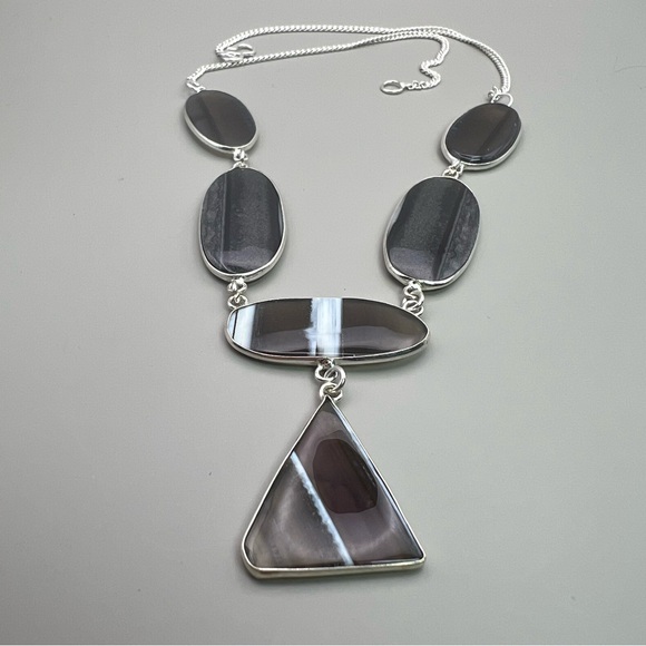 New Blue Owyhee Opal Stone Crystal Necklace Silver Overlay - Picture 7 of 9